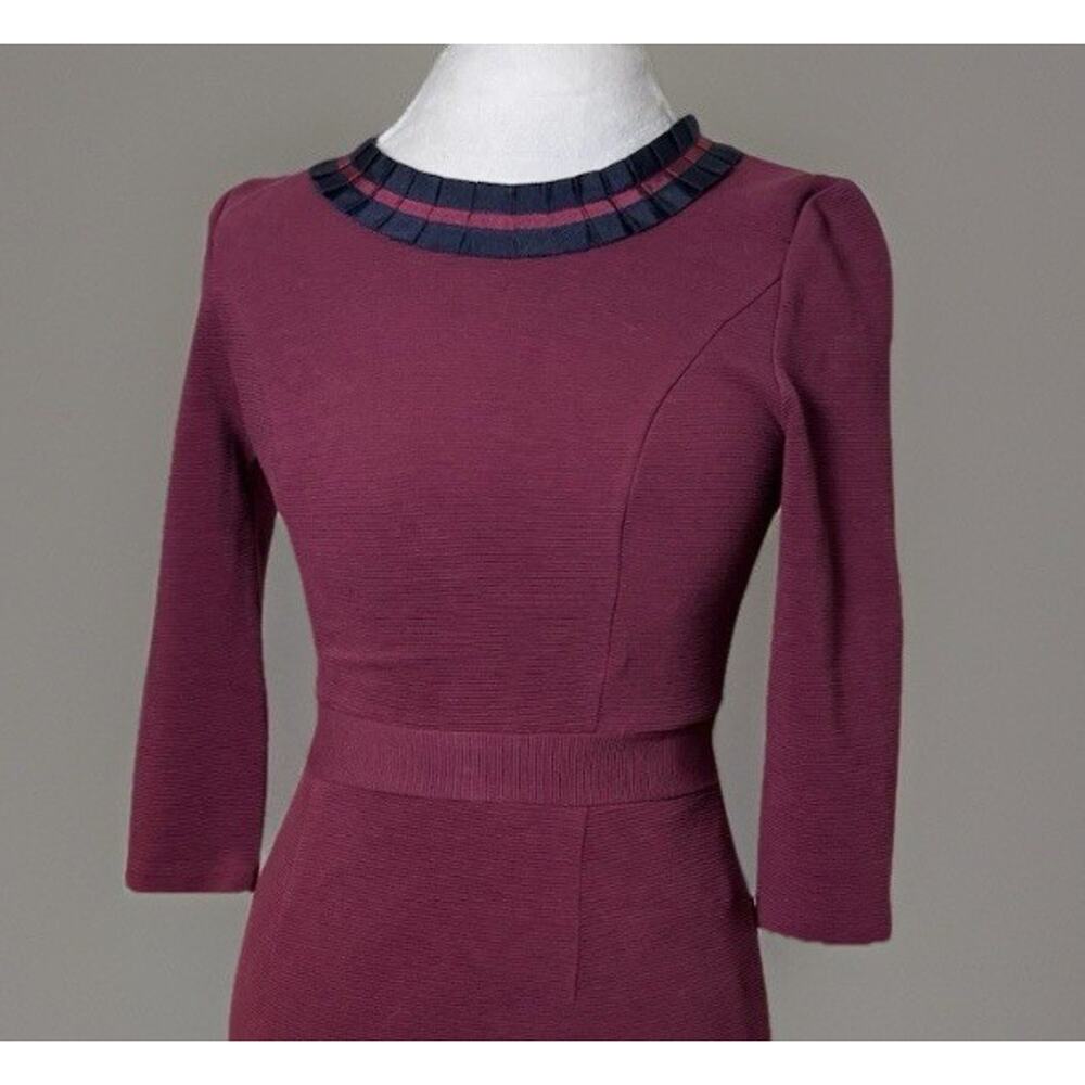 Boden Burgundy Navy Polperro Ottoman Dress | Wiggle | Retro Inspired | Stretch - Picture 6 of 8